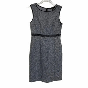 Cynthia Steefe 2 gray black‎ trim sleeveless sheath dress